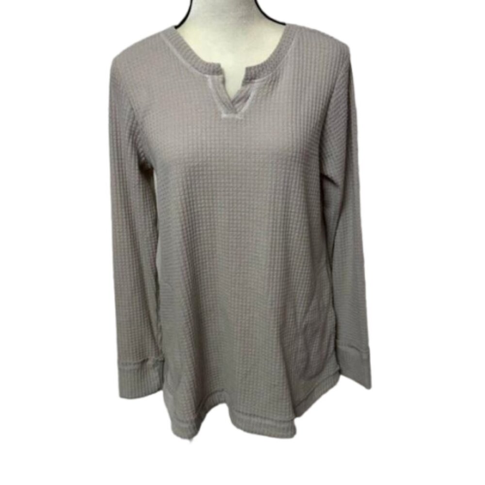 2/$30 LOGO Lounge Waffle Knit Soft Tan Long Sleeve Top Size M #2205